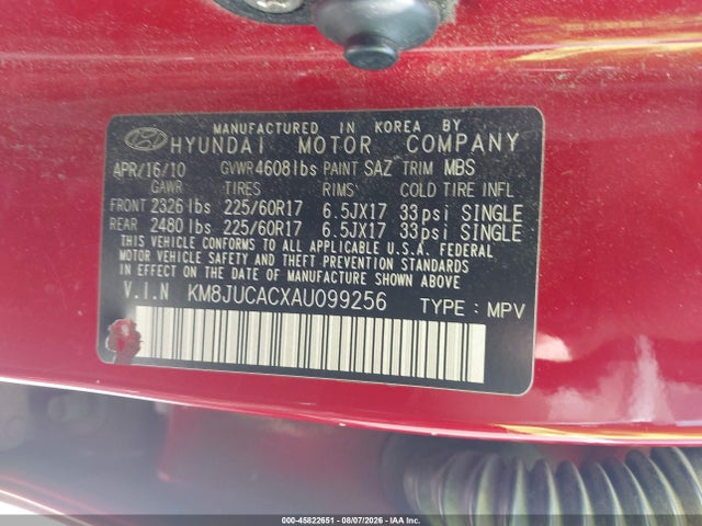 Продаж на аукціоні авто 2010 Hyundai Tucson Gls, vin: KM8JUCACXAU099256, номер лоту: 45822651