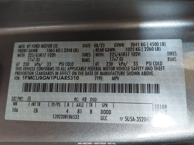 2023 Ford Escape Active მანქანა იყიდება აუქციონზე, vin: 1FMCU9GN1PUA85310, აუქციონის ნომერი: 45822661