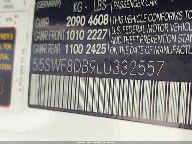 55SWF8DB9LU332557 Mercedes-Benz C 300