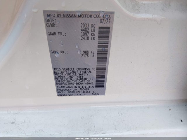 Nissan ALTIMA SV 2025 1N4BL4DW2SN408369 Image 9