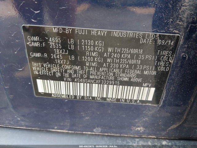 4S4BSANCXF3229915 Subaru Outback 2.5i Limited