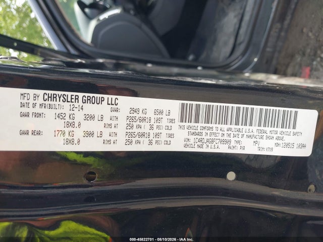 2015 Dodge Durango Sxt მანქანა იყიდება აუქციონზე, vin: 1C4RDJAG8FC709909, აუქციონის ნომერი: 45822701