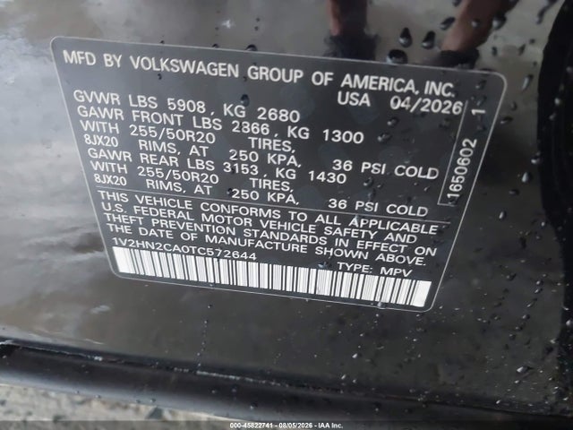 Продажа на аукционе авто 2026 Volkswagen Atlas Se With Technology, vin: 1V2HN2CA0TC572644, номер лота: 45822741