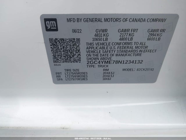 Продаж на аукціоні авто 2022 Chevrolet Silverado 2500hd 4wd  Standard Bed Custom, vin: 2GC4YME78N1234132, номер лоту: 45822744