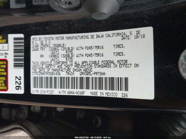 Aukcja sprzedaży 2019 Toyota Tacoma Sr5 V6, vin: 3TMCZ5AN7KM201436, numer aukcji: 45822760