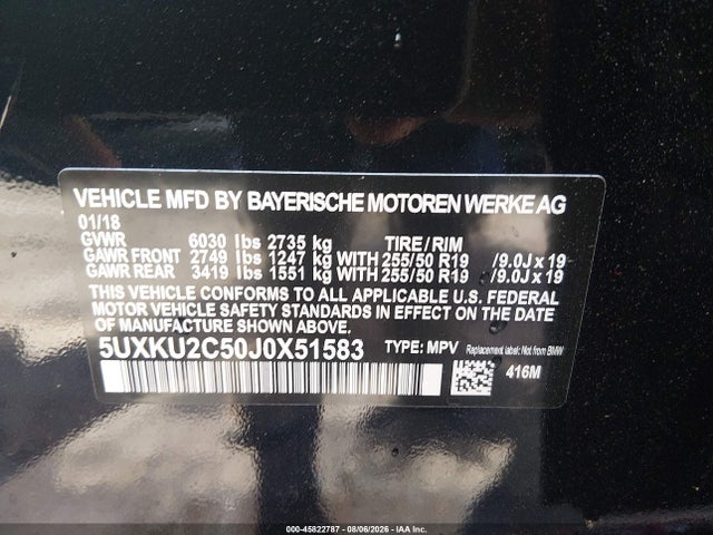 Продаж на аукціоні авто 2018 Bmw X6 Xdrive35i, vin: 5UXKU2C50J0X51583, номер лоту: 45822787