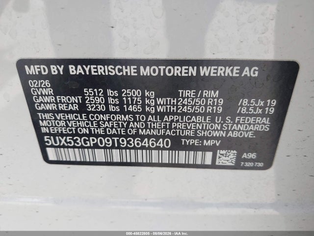 Aukcja sprzedaży 2026 Bmw X3 30 Xdrive, vin: 5UX53GP09T9364640, numer aukcji: 45822805