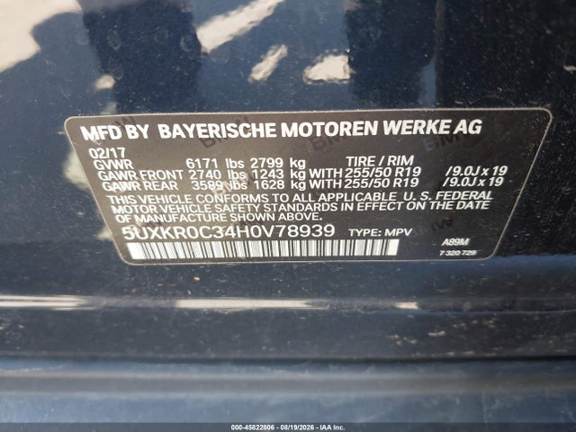 2017 Bmw X5 Xdrive35i მანქანა იყიდება აუქციონზე, vin: 5UXKR0C34H0V78939, აუქციონის ნომერი: 45822806