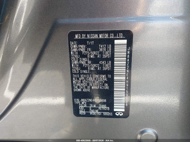 Продажа на аукционе авто 2017 Infiniti Qx80, vin: JN8AZ2NE4H9159898, номер лота: 45822808