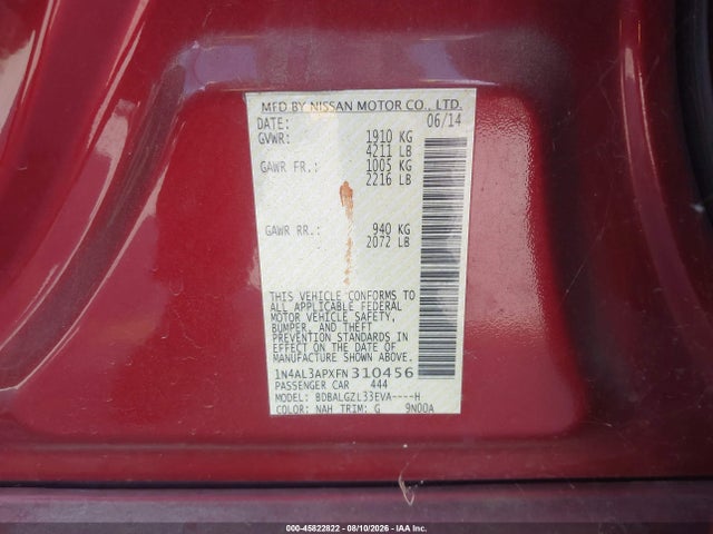 Nissan Altima 2.5 S 2015 1N4AL3APXFN310456 Image 9