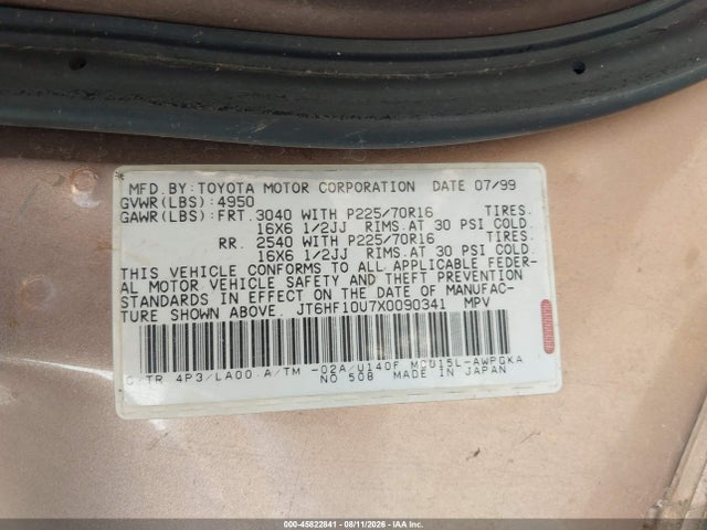 Aukcja sprzedaży 1999 Lexus Rx 300, vin: JT6HF10U7X0090341, numer aukcji: 45822841