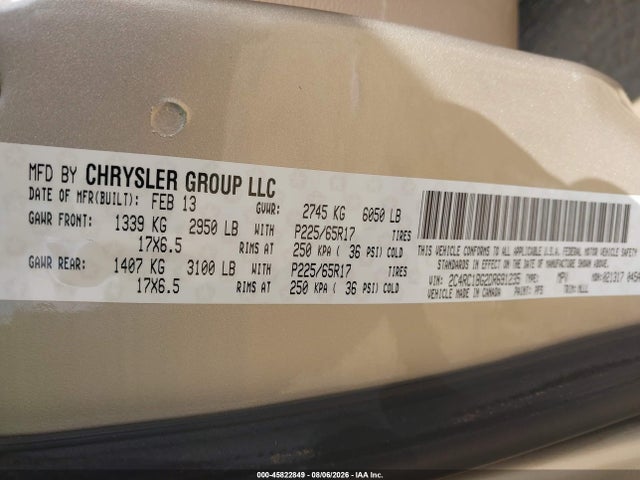Aukcja sprzedaży 2013 Chrysler Town & Country Touring, vin: 2C4RC1BG2DR691235, numer aukcji: 45822849