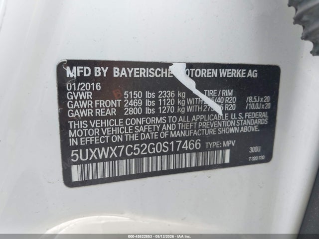 2016 Bmw X3 Xdrive35i მანქანა იყიდება აუქციონზე, vin: 5UXWX7C52G0S17466, აუქციონის ნომერი: 45822853