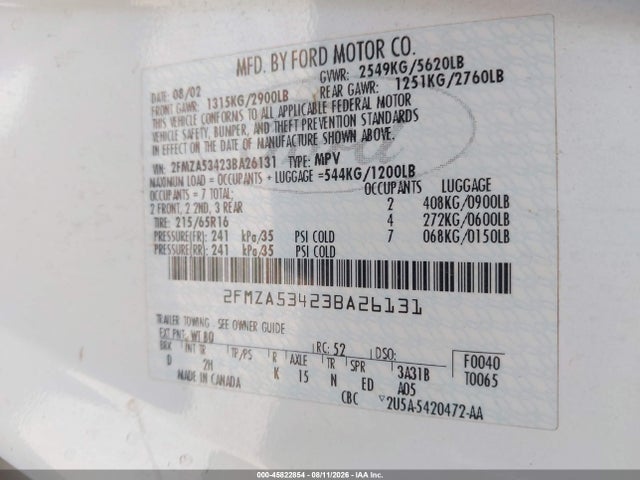 Продажа на аукционе авто 2003 Ford Windstar Sel, vin: 2FMZA53423BA26131, номер лота: 45822854