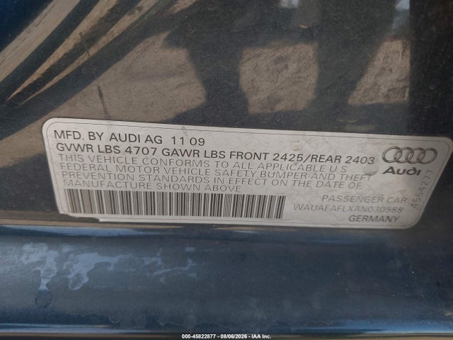 45822877 :رقم المزاد ، WAUAFAFLXAN030988 vin ، 2010 Audi A4 2.0t Premium مزاد بيع