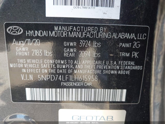 5NPD74LF1LH615958 Hyundai ELANTRA SE