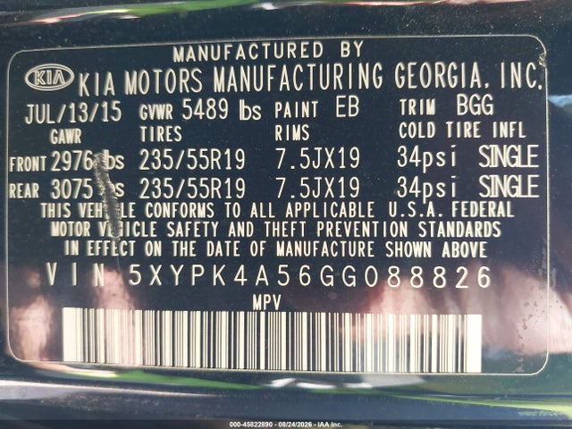 KIA Sorento 3.3l Sx 2016 5XYPK4A56GG088826 Image 9
