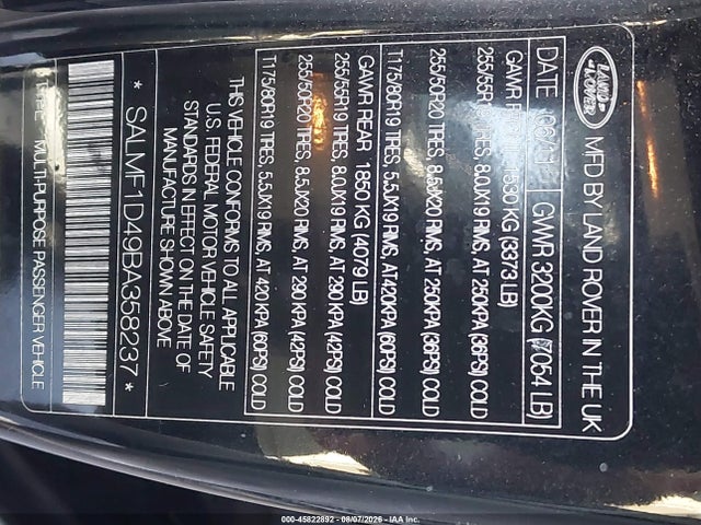 Продажа на аукционе авто 2011 Land Rover Range Rover Hse, vin: SALMF1D49BA358237, номер лота: 45822892