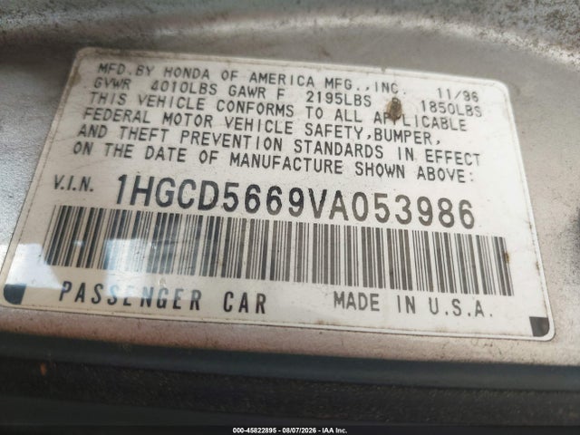 Aukcja sprzedaży 1997 Honda Accord Ex, vin: 1HGCD5669VA053986, numer aukcji: 45822895