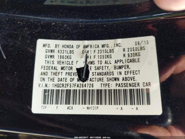 Aukcja sprzedaży 2015 Honda Accord Sport, vin: 1HGCR2F57FA264726, numer aukcji: 45822917