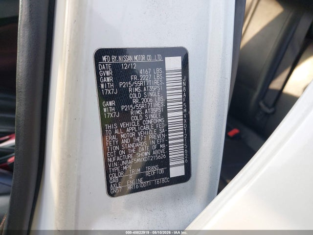 Продаж на аукціоні авто 2013 Nissan Juke Sl, vin: JN8AF5MVXDT215626, номер лоту: 45822919