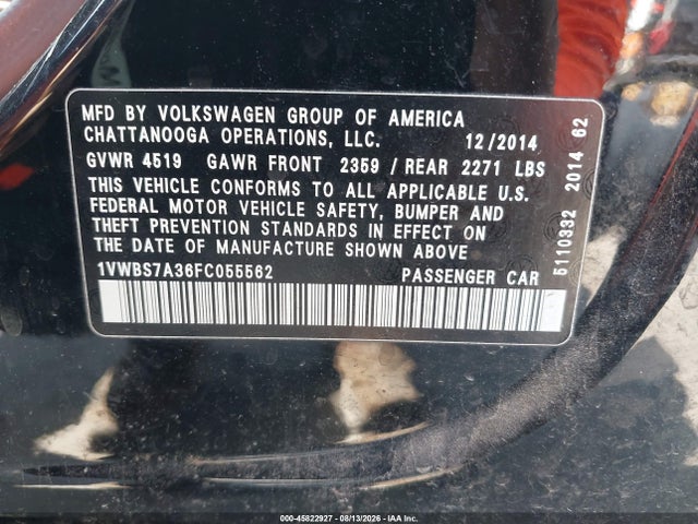 Aukcja sprzedaży 2015 Volkswagen Passat 1.8t Se, vin: 1VWBS7A36FC055562, numer aukcji: 45822927