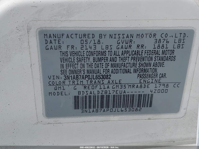 Nissan SENTRA SV 2018 3N1AB7AP0JL653082 Image 9