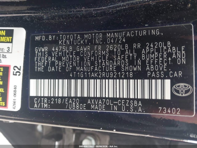 Auction sale of the 2024 Toyota Camry Se, vin: 4T1G11AK2RU921218, lot number: 45822951