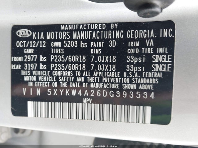 Aukcja sprzedaży 2013 Kia Sorento Sx, vin: 5XYKW4A26DG393534, numer aukcji: 45822959