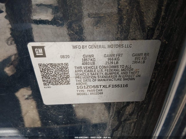 Продаж на аукціоні авто 2020 Chevrolet Malibu Fwd Lt, vin: 1G1ZD5STXLF155116, номер лоту: 45822961
