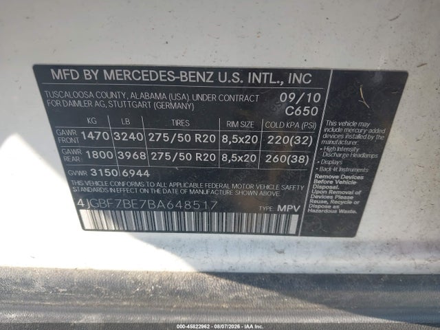 Aukcja sprzedaży 2011 Mercedes-benz Gl 450 4matic, vin: 4JGBF7BE7BA648517, numer aukcji: 45822962