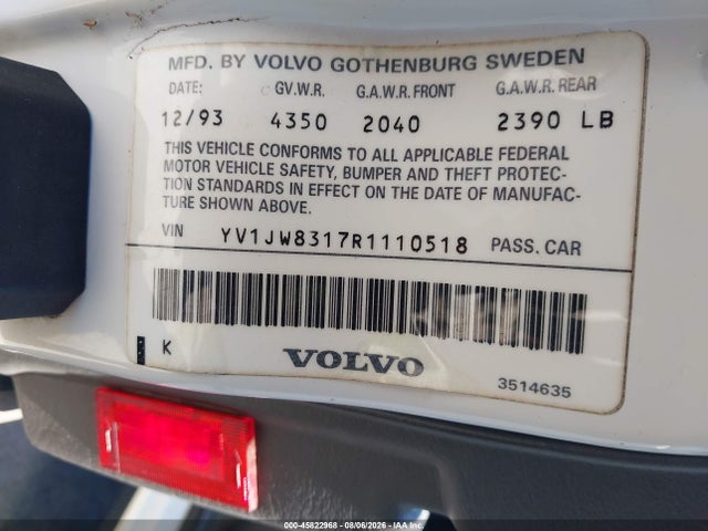 Продажа на аукционе авто 1994 Volvo 940, vin: YV1JW8317R1110518, номер лота: 45822968