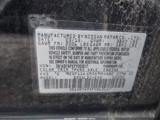 Aukcja sprzedaży 2015 Nissan Sentra Sv, vin: 3N1AB7APXFY263617, numer aukcji: 45823001