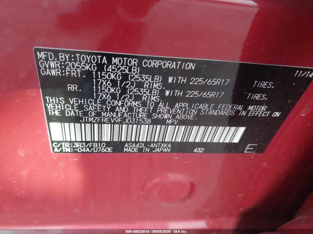 Toyota RAV4 LE 2015 JTMZFREV9FJ031538 Image 9