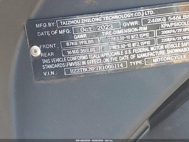 Продажа на аукционе авто 2024 Zhilong Fly Wing, vin: HZ2TBCNF7R1005114, номер лота: 45823026
