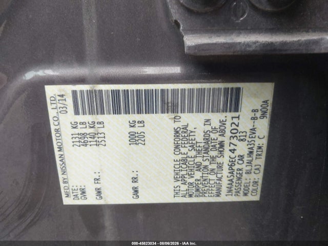 Aukcja sprzedaży 2014 Nissan Maxima 3.5 Sv, vin: 1N4AA5AP6EC473021, numer aukcji: 45823034