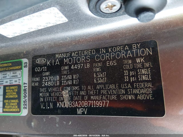 Aukcja sprzedaży 2011 Kia Sportage Lx, vin: KNDPB3A20B7119977, numer aukcji: 45823035