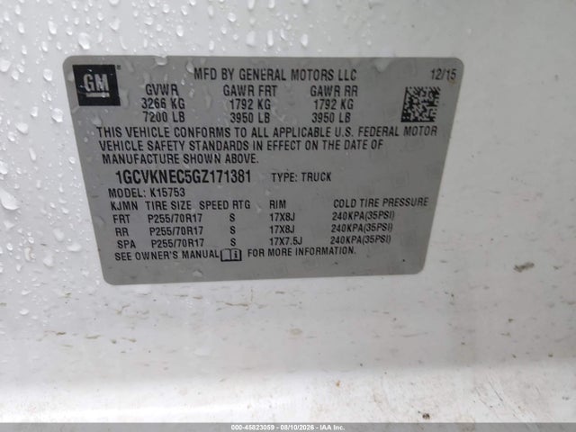 Продажа на аукционе авто 2016 Chevrolet Silverado 1500 Work Truck, vin: 1GCVKNEC5GZ171381, номер лота: 45823059