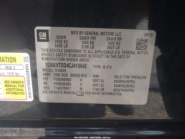 Продаж на аукціоні авто 2012 Gmc Acadia Denali, vin: 1GKKVTED4CJ413842, номер лоту: 45823062