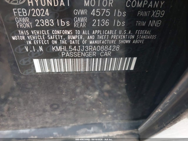 Auction sale of the 2024 Hyundai Sonata Hybrid Limited, vin: KMHL54JJ3RA088428, lot number: 45823069