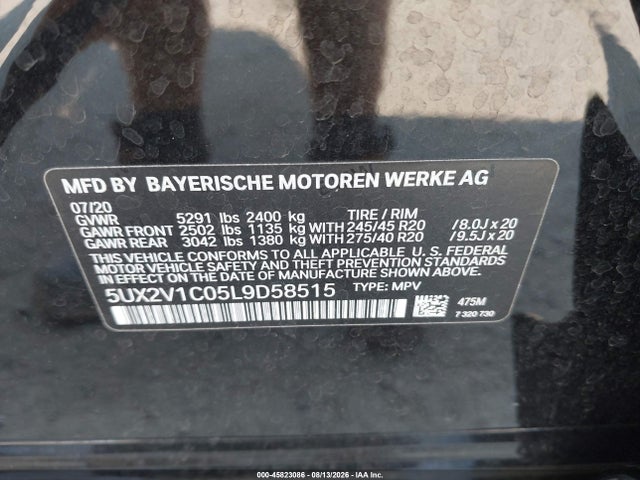 BMW X4 Xdrive30i 2020 5UX2V1C05L9D58515 Image 9