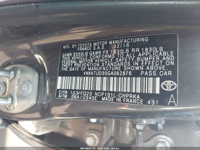 45823118 :رقم المزاد ، VNKKTUD30GA062876 vin ، 2016 Toyota Yaris L مزاد بيع