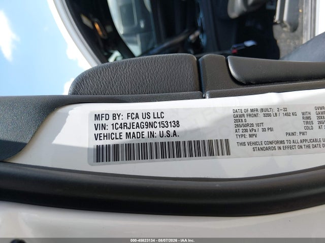 Aukcja sprzedaży 2022 Jeep Grand Cherokee Wk Laredo X 4x2, vin: 1C4RJEAG9NC153138, numer aukcji: 45823134