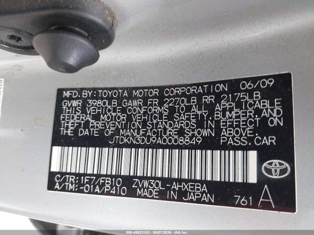 45823182 :رقم المزاد ، JTDKN3DU9A0008849 vin ، 2010 Toyota Prius Iii مزاد بيع