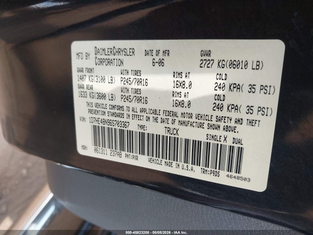 Aukcja sprzedaży 2006 Dodge Dakota Slt, vin: 1D7HE48N96S703367, numer aukcji: 45823208