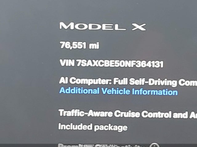 45823212 :رقم المزاد ، 7SAXCBE50NF364131 vin ، 2022 Tesla Model X Dual Motor All-wheel Drive مزاد بيع