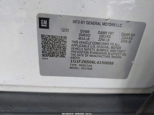 45823219 :رقم المزاد ، 1G1FZ6S06L4150698 vin ، 2020 Chevrolet Bolt Ev Fwd Premier مزاد بيع
