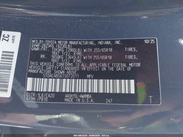 5TDACAB56TS072011 Toyota Grand Highlander Hybrid Xle
