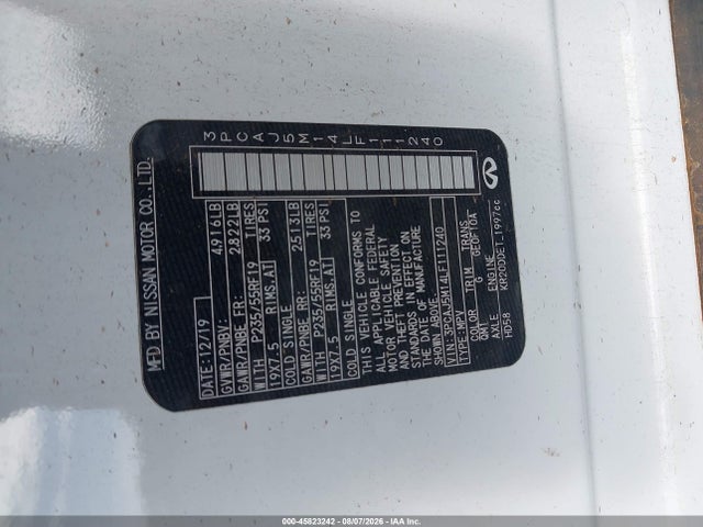 Aukcja sprzedaży 2020 Infiniti Qx50 Luxe, vin: 3PCAJ5M14LF111240, numer aukcji: 45823242