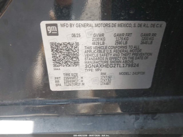 Продаж на аукціоні авто 2026 Chevrolet Equinox Fwd Lt, vin: 3GNAXHEG2TL179824, номер лоту: 45823259